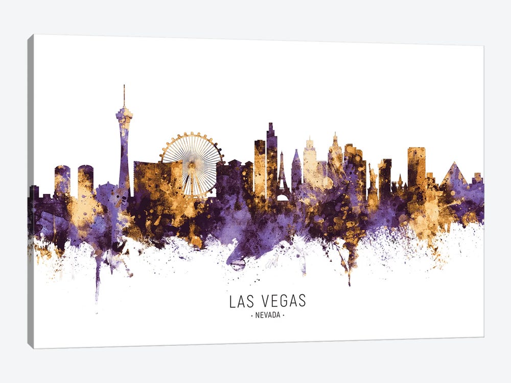 Las Vegas Nevada Skyline Purple Gold by Michael Tompsett 1-piece Art Print