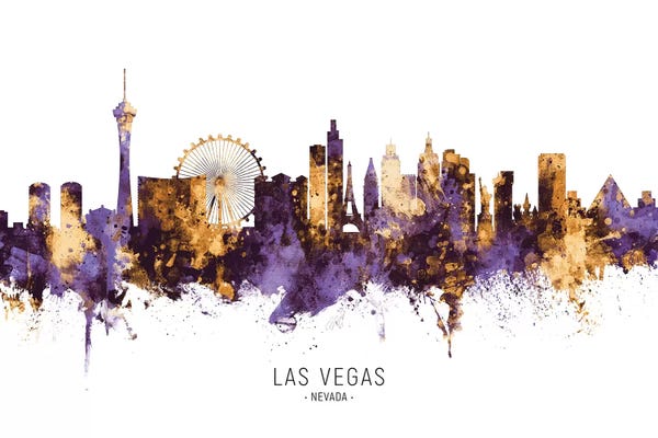 Nevada: Las Vegas Nevada Skyline Purple Gold by Michael Tompsett