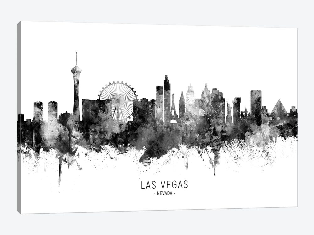 Las Vegas Nevada Skyline Name Black And White by Michael Tompsett 1-piece Canvas Print