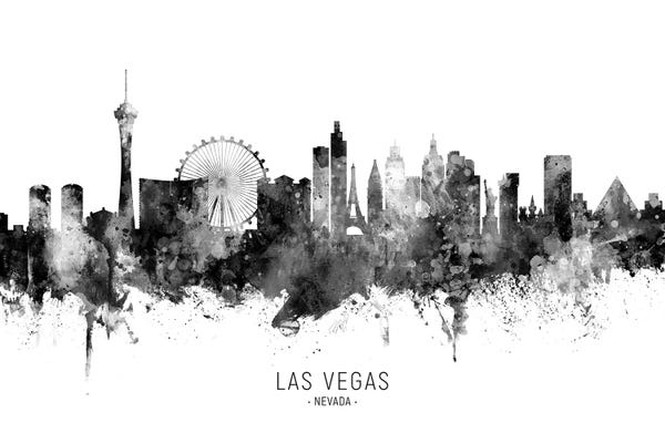 Nevada: Las Vegas Nevada Skyline Name Black And White by Michael Tompsett