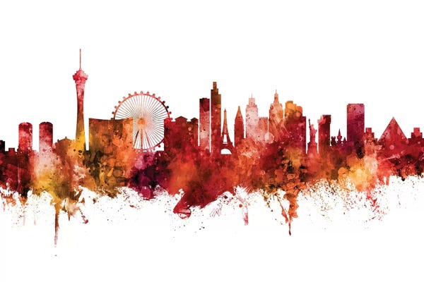 Las Vegas Skylines: Las Vegas Nevada Skyline Red by Michael Tompsett