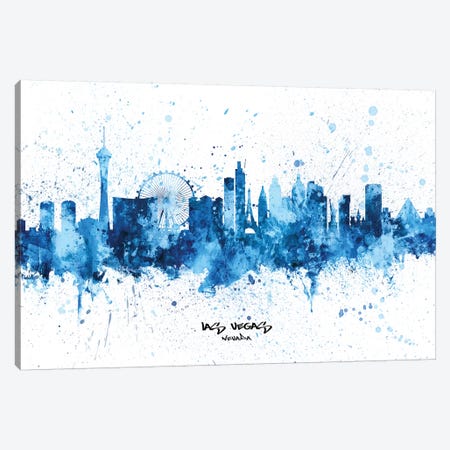 Las Vegas Nevada Skyline Splash Blue Canvas Print #MTO2522} by Michael Tompsett Art Print