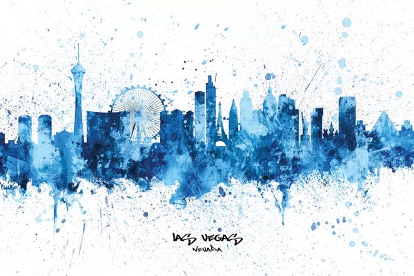 Nevada: Las Vegas Nevada Skyline Splash Blue by Michael Tompsett