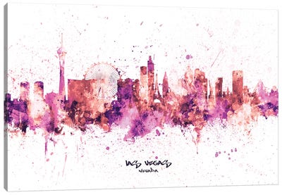 Las Vegas Nevada Skyline Splash Pink Canvas Art Print - Las Vegas Art