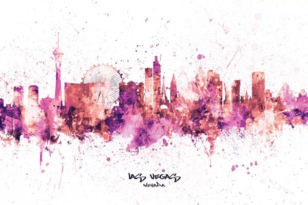 Nevada: Splash Pink Las Vegas Nevada Skyline by Michael Tompsett