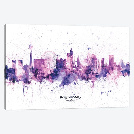Las Vegas Nevada Skyline Splash Purple Canvas Print #MTO2524} by Michael Tompsett Canvas Art