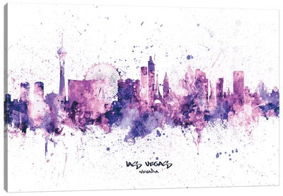 Las Vegas Nevada Skyline Splash Purple Canvas Art Print - Las Vegas Art
