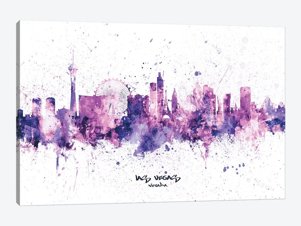 Las Vegas Nevada Skyline Splash Purple by Michael Tompsett 1-piece Canvas Print