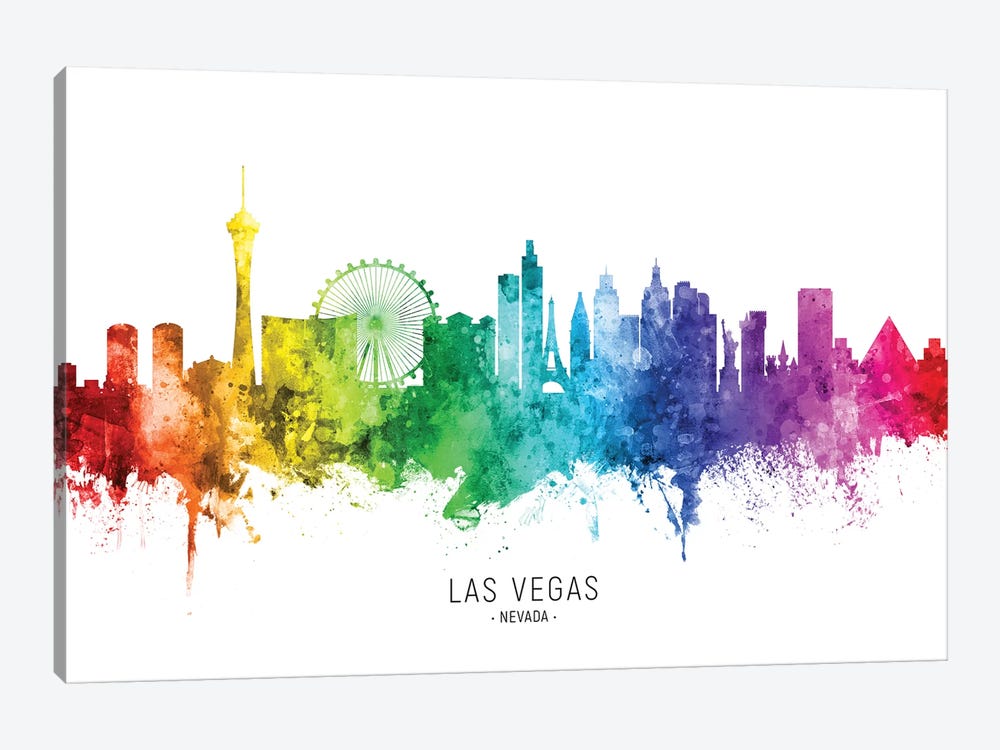 Las Vegas Nevada Skyline Rainbow by Michael Tompsett 1-piece Canvas Wall Art