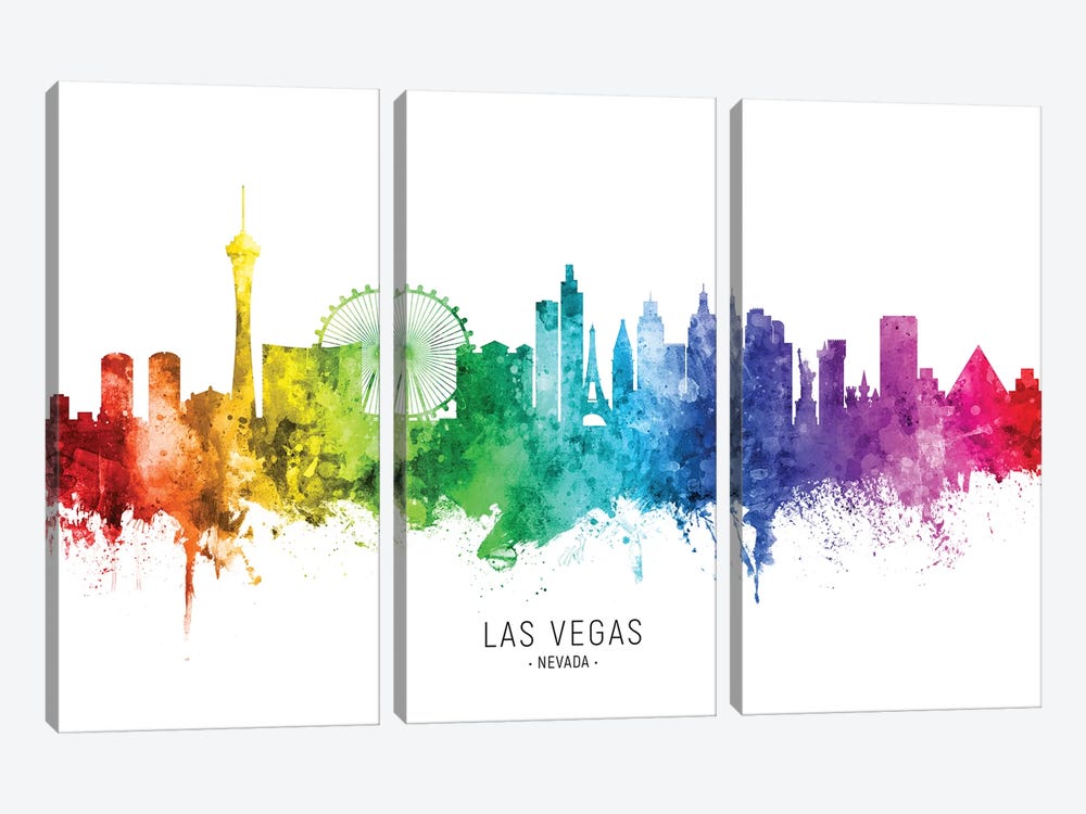 Las Vegas Nevada Skyline Rainbow by Michael Tompsett 3-piece Canvas Artwork