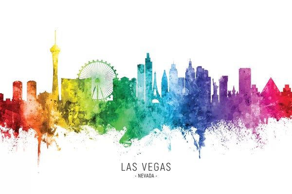 Nevada: Las Vegas Nevada Skyline Rainbow by Michael Tompsett