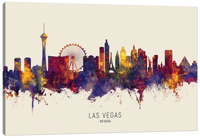 Las Vegas Nevada Skyline Red Beige Canvas Art Print - Las Vegas Skylines
