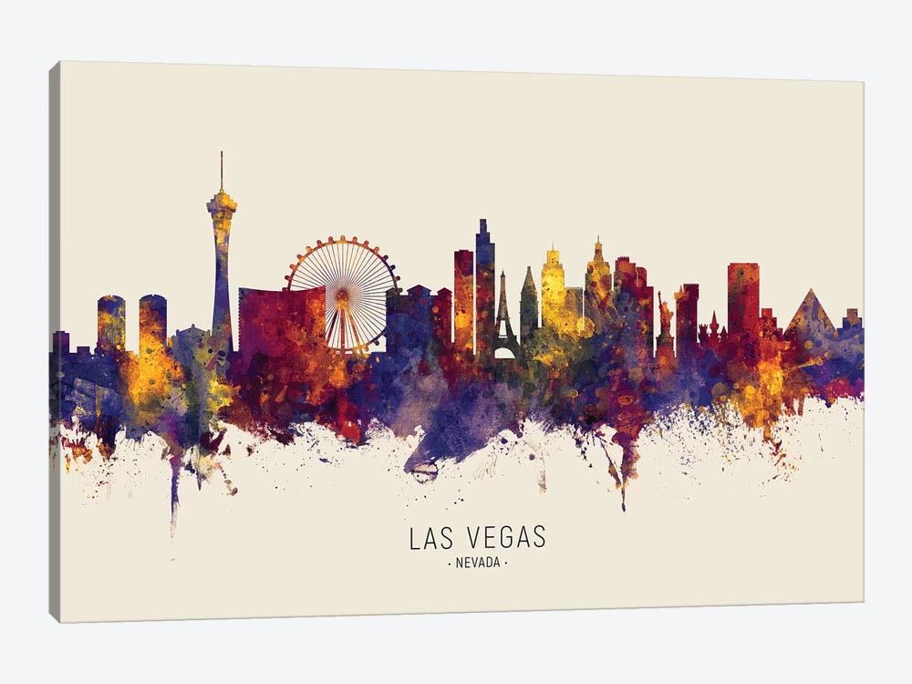 Las Vegas Nevada Skyline Red Beige by Michael Tompsett 1-piece Canvas Art
