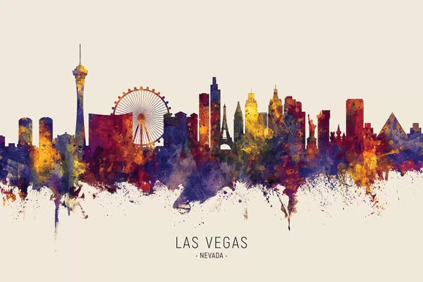 Michael Tompsett: Las Vegas Nevada Skyline Red Beige by Michael Tompsett