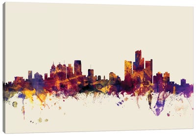 Detroit, Michigan, USA On Beige Canvas Art Print - Detroit Skylines