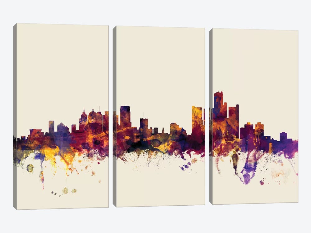 Detroit, Michigan, USA On Beige by Michael Tompsett 3-piece Canvas Print