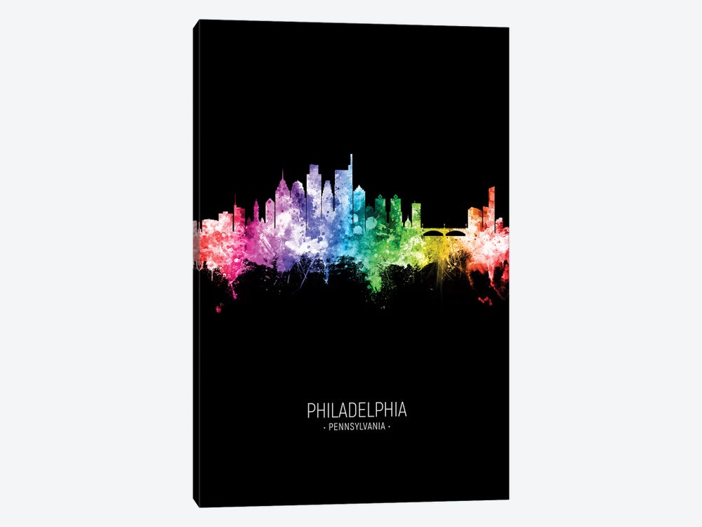 Philadelphia Skyline Portrait Rainbow Black by Michael Tompsett 1-piece Art Print