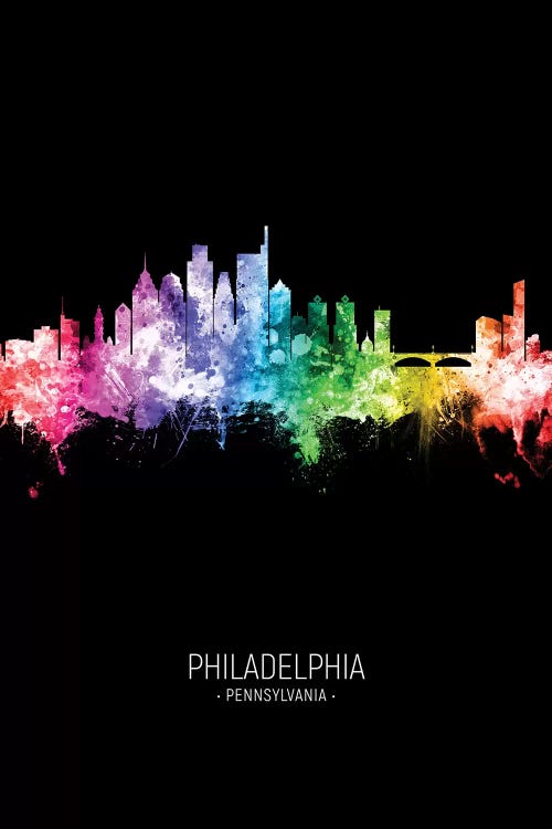 Philadelphia Skyline Portrait Rainbow Black