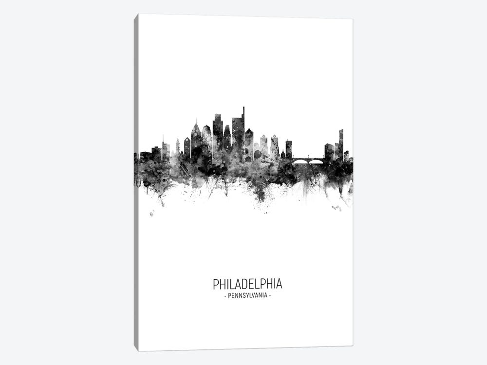 Philadelphia Skyline Portrait Black And White by Michael Tompsett 1-piece Canvas Wall Art