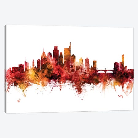 Philadelphia Pennsylvania Skyline Red Canvas Print #MTO2537} by Michael Tompsett Canvas Print
