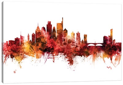 Philadelphia Pennsylvania Skyline Red Canvas Art Print - Philadelphia Skylines