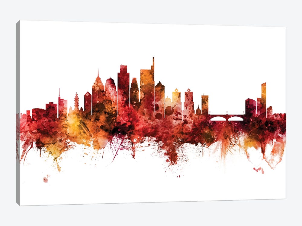 Philadelphia Pennsylvania Skyline Red by Michael Tompsett 1-piece Art Print