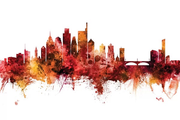 Pennsylvania: Red Philadelphia Pennsylvania Skyline by Michael Tompsett