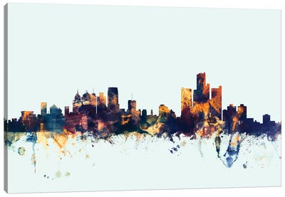Detroit, Michigan, USA On Blue Canvas Art Print - Detroit Skylines