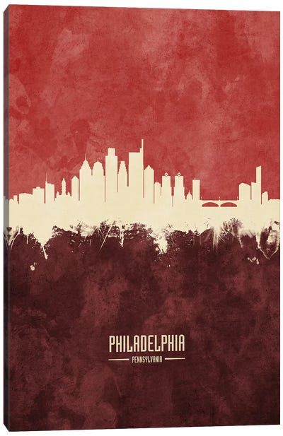 Philadelphia Skyline Burgandy Canvas Art Print - Philadelphia Skylines
