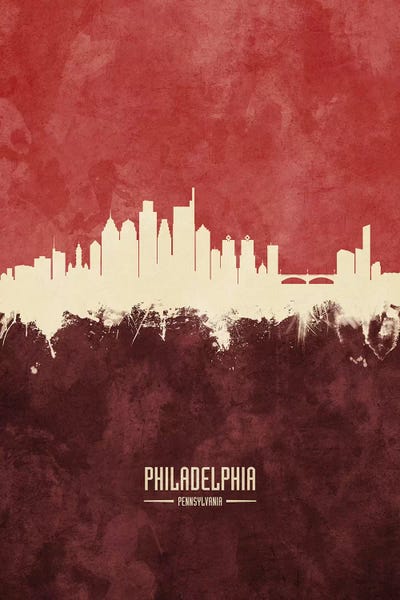Pennsylvania: Philadelphia Skyline Burgandy by Michael Tompsett