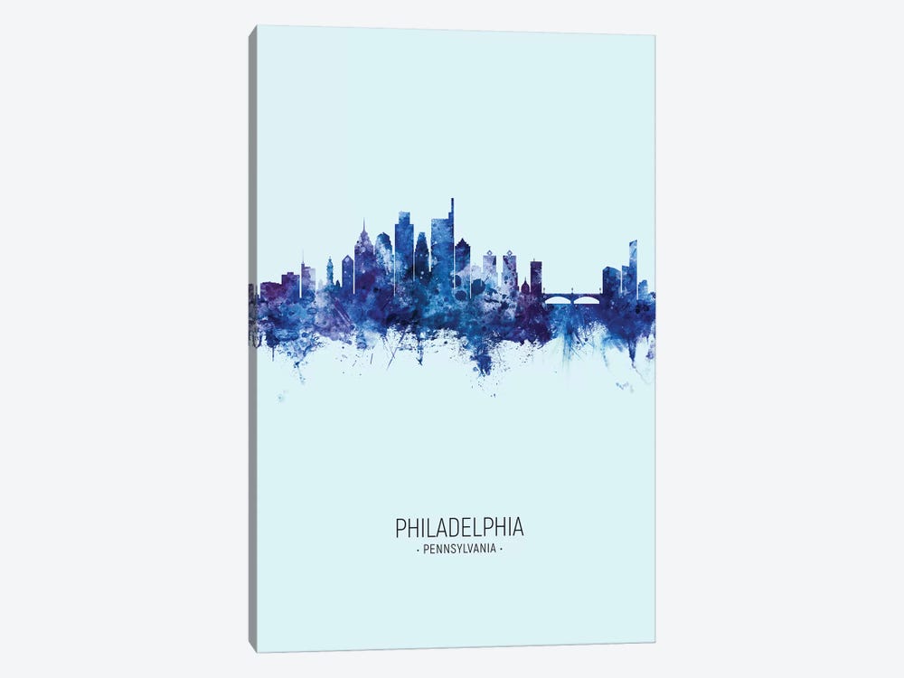 Philadelphia Skyline Portrait Dark Blue by Michael Tompsett 1-piece Canvas Print