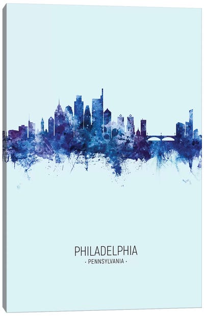 Philadelphia Skyline Portrait Dark Blue Canvas Art Print - Philadelphia Skylines
