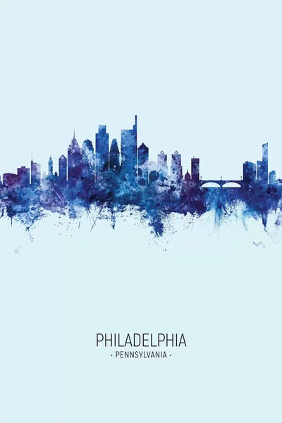 Pennsylvania: Philadelphia Skyline Portrait Dark Blue by Michael Tompsett