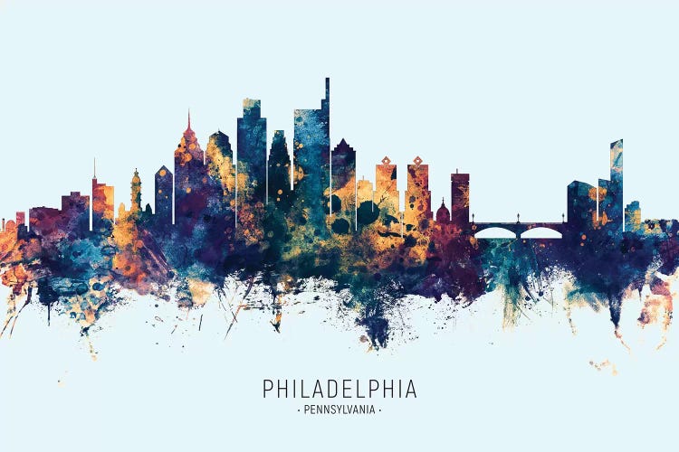 Philadelphia Skyline Blue Orange