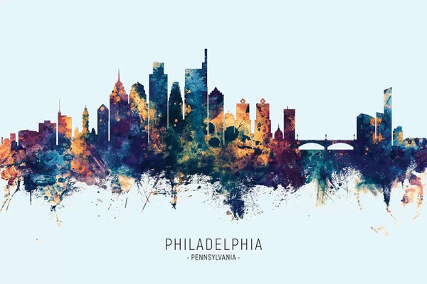 Pennsylvania: Philadelphia Skyline Blue Orange by Michael Tompsett
