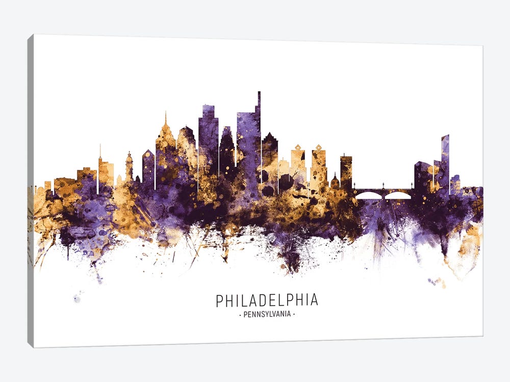 Philadelphia Skyline Purple Gold by Michael Tompsett 1-piece Canvas Print