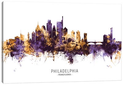 Philadelphia Skyline Purple Gold Canvas Art Print - Philadelphia Art