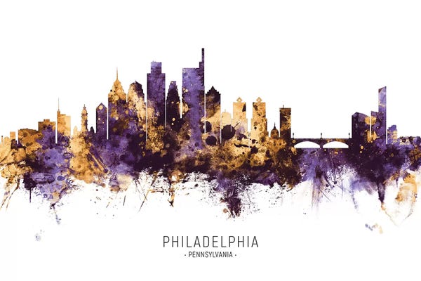 Pennsylvania: Philadelphia Skyline Purple Gold by Michael Tompsett