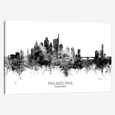 Philadelphia Skyline Name Black And White Canvas Print #MTO2545} by Michael Tompsett Canvas Wall Art