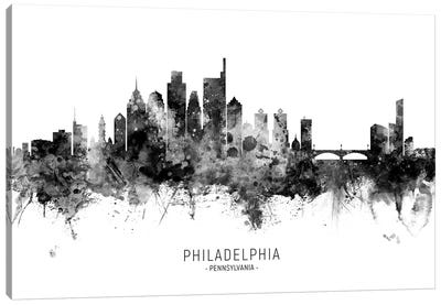 Philadelphia Skyline Name Black And White Canvas Art Print - Michael Tompsett