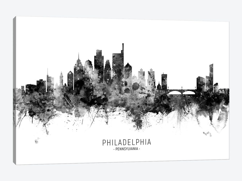Philadelphia Skyline Name Black And White by Michael Tompsett 1-piece Canvas Art