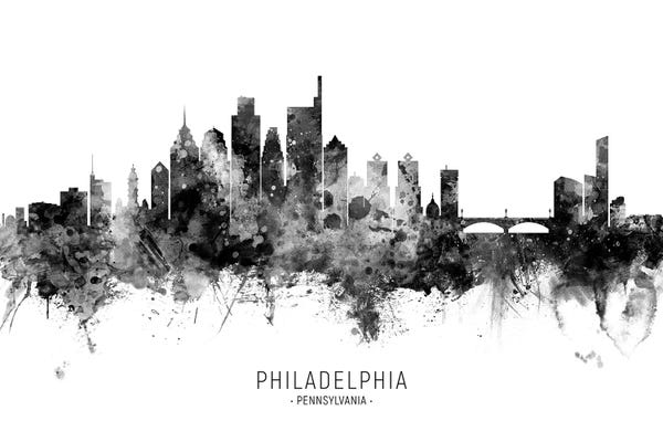 Black & White Digital Art: Philadelphia Skyline Name Black And White by Michael Tompsett