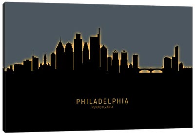 Philadelphia Skyline Glow Orange Canvas Art Print - Philadelphia Skylines