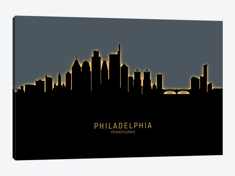 Philadelphia Skyline Glow Orange by Michael Tompsett 1-piece Art Print