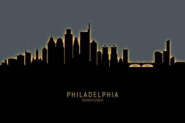 Pennsylvania: Philadelphia Skyline Glow Orange by Michael Tompsett