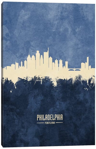 Philadelphia Pennsylvania Skyline Navy Canvas Art Print - Philadelphia Skylines