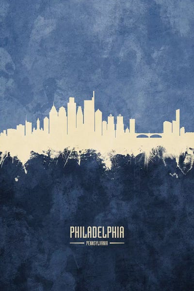 Pennsylvania: Navy Philadelphia Pennsylvania Skyline by Michael Tompsett