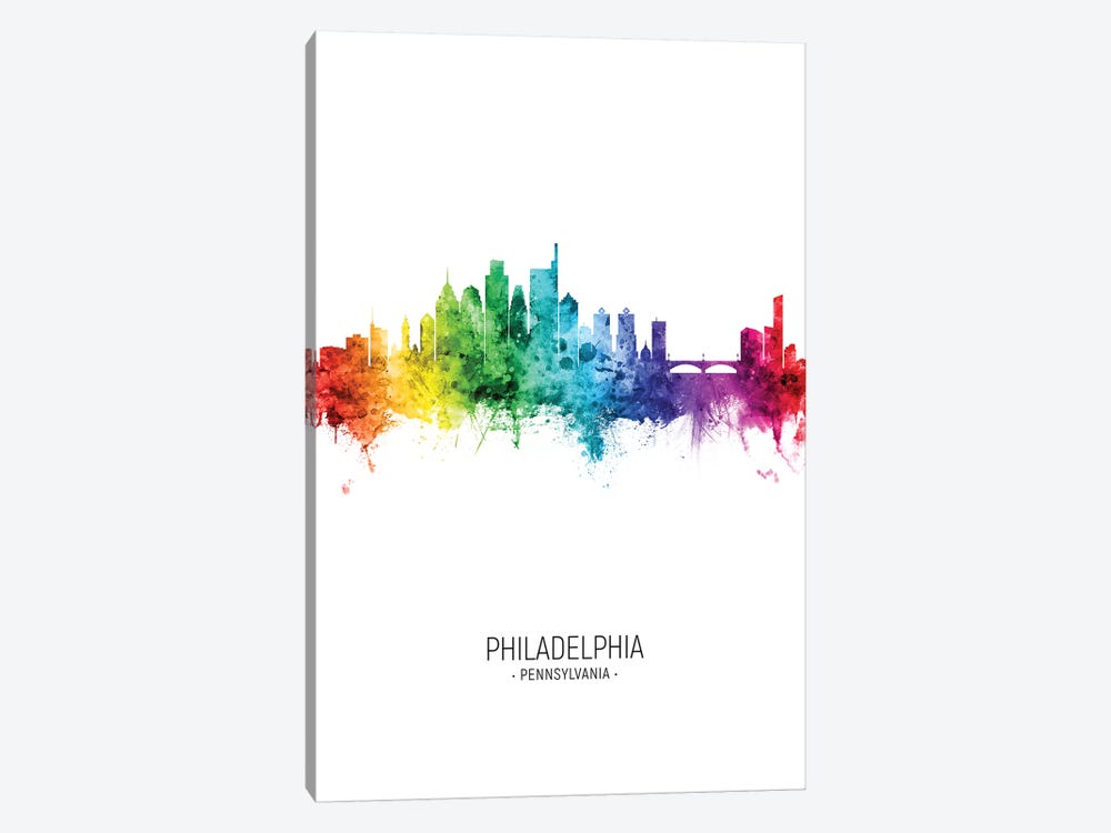 Philadelphia Skyline Rainbow Tall by Michael Tompsett 1-piece Canvas Print