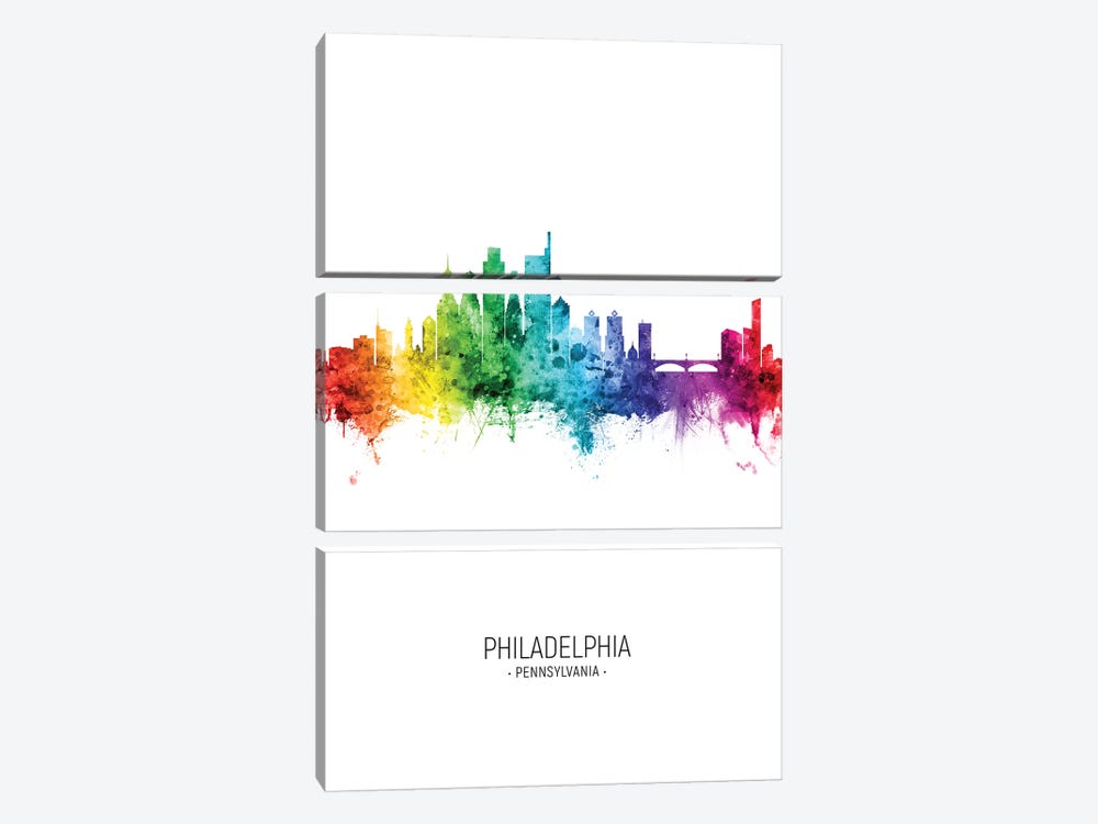 Philadelphia Skyline Rainbow Tall by Michael Tompsett 3-piece Art Print
