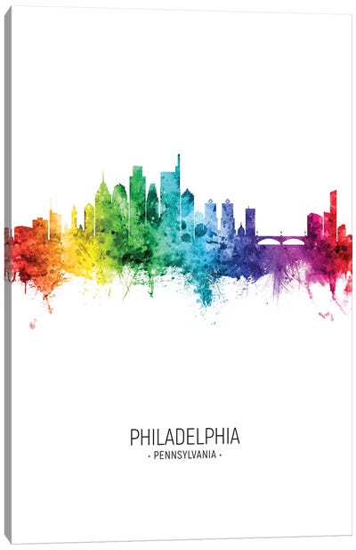 Philadelphia Skyline Rainbow Tall Canvas Art Print - Philadelphia Skylines